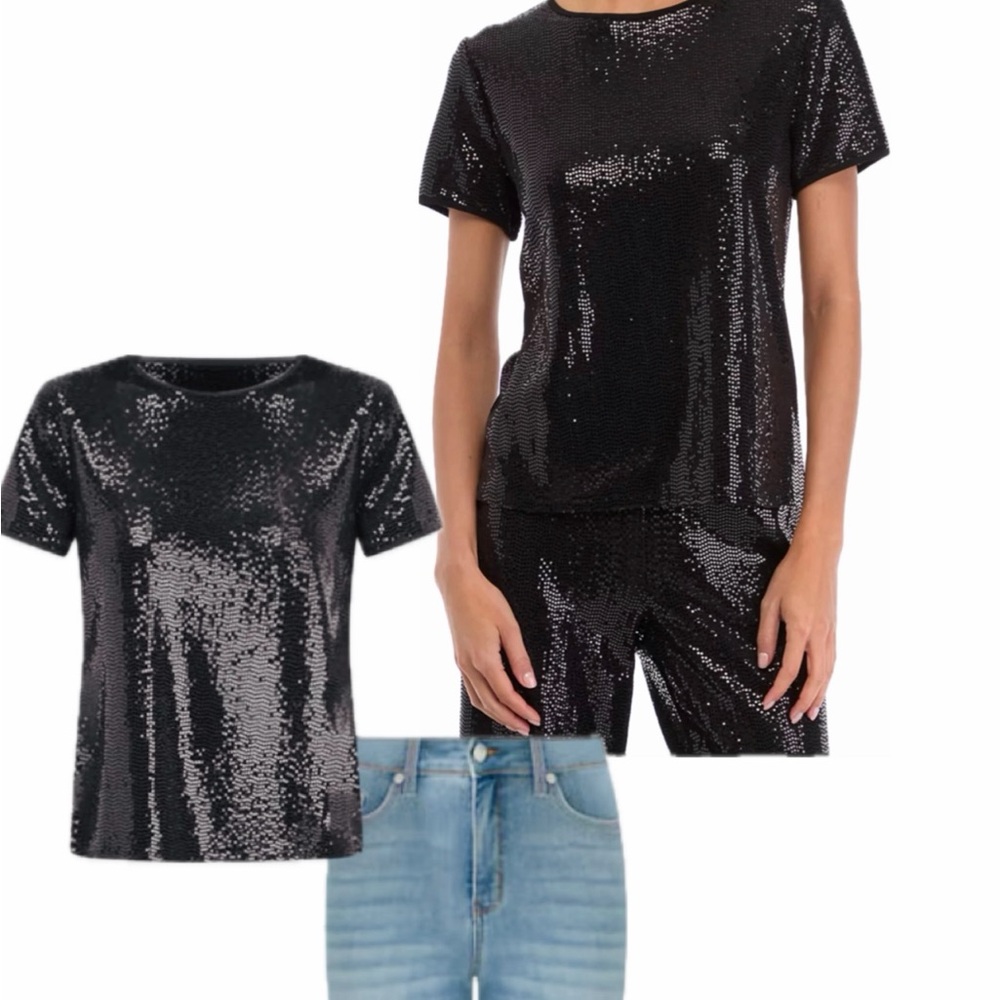Anne Klein Women's Black Sequin Top size PS